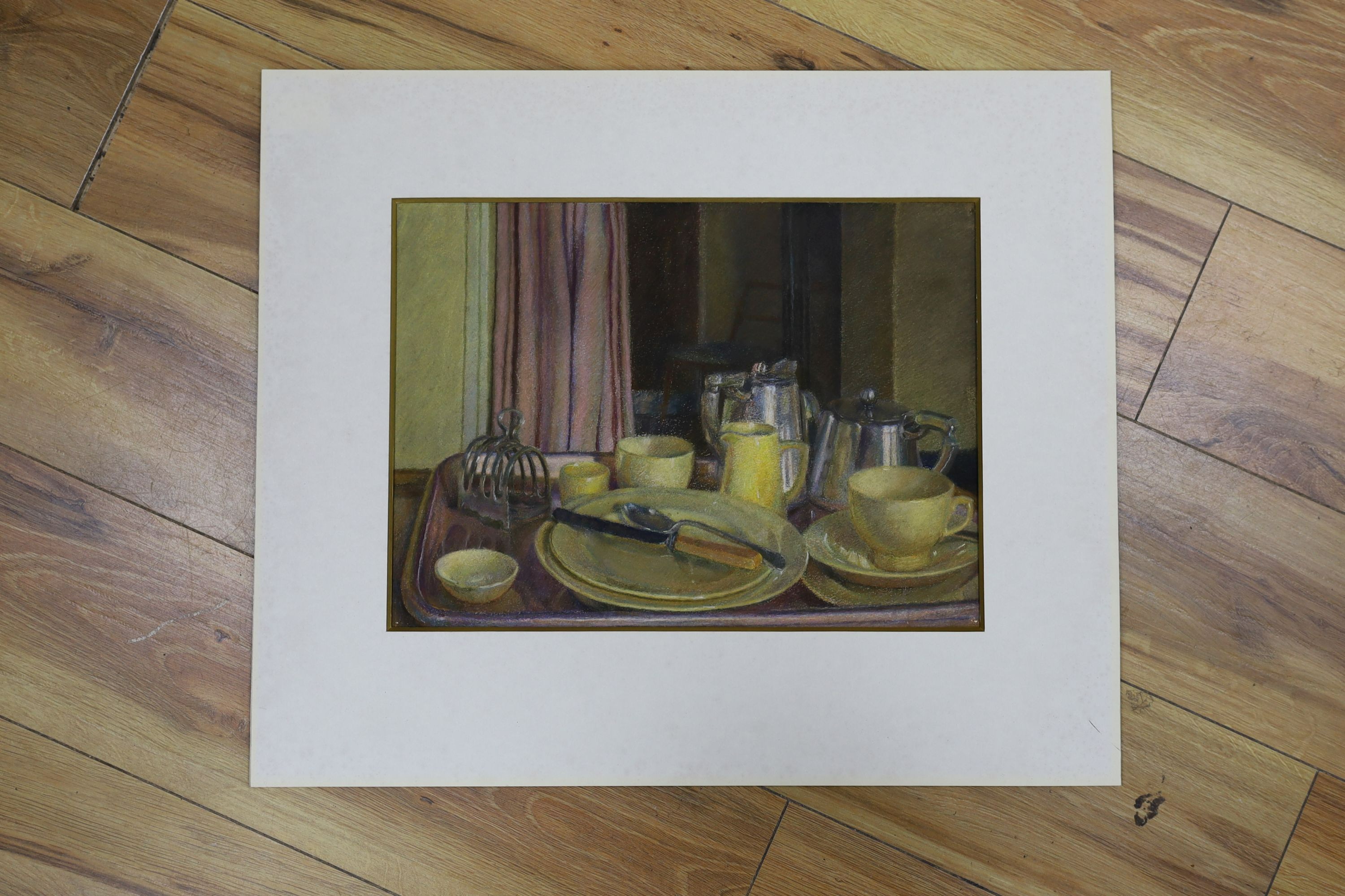 Hilda Carline (1889-1950), pastel, Breakfast table still life, 28 x 38cm
